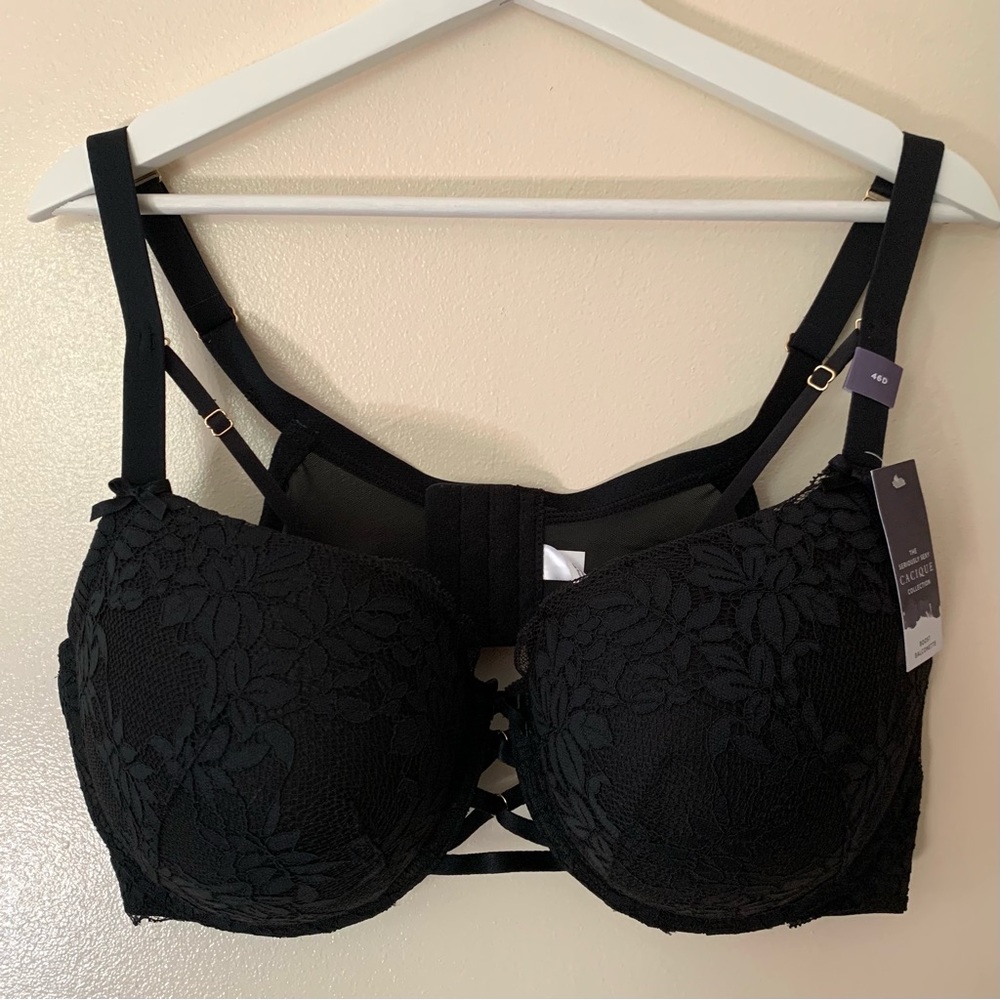 Cacique • 46D • Lace Boost Balconette Black Strappy Seriously Sexy Bra